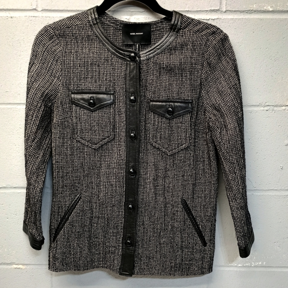 Isabel Marant Leather Trimmed Tweed Jacket Size 42
